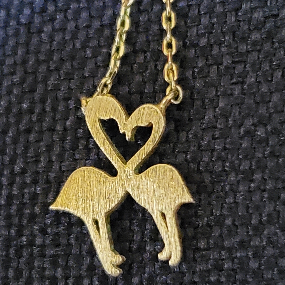 Gold tone Flamingo Heart Necklace